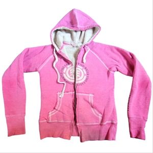 Element sherpa lined full zip-up graphic hoodie pink womens small